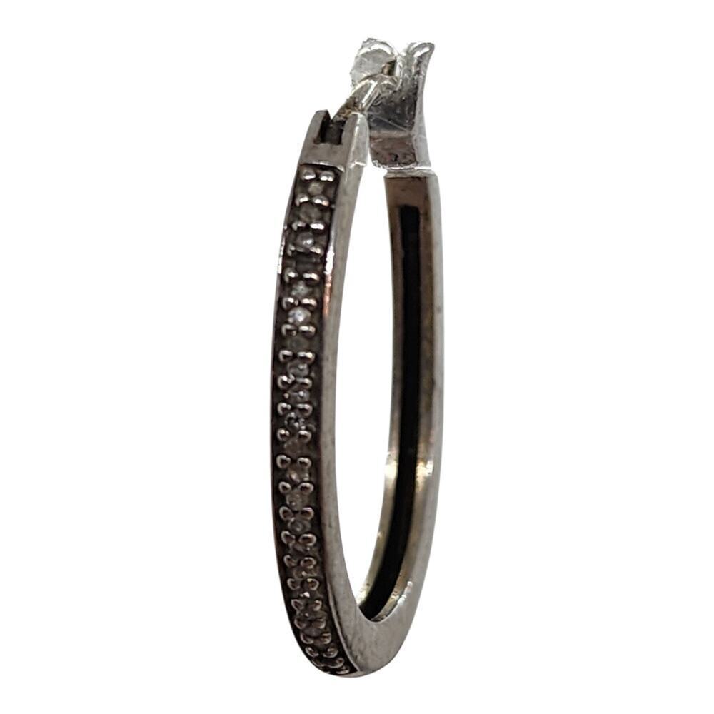 Sterling Silver Diamond Hoop Earrings Pave Set Oval Hoops Vintage Style - Picture 8 of 16